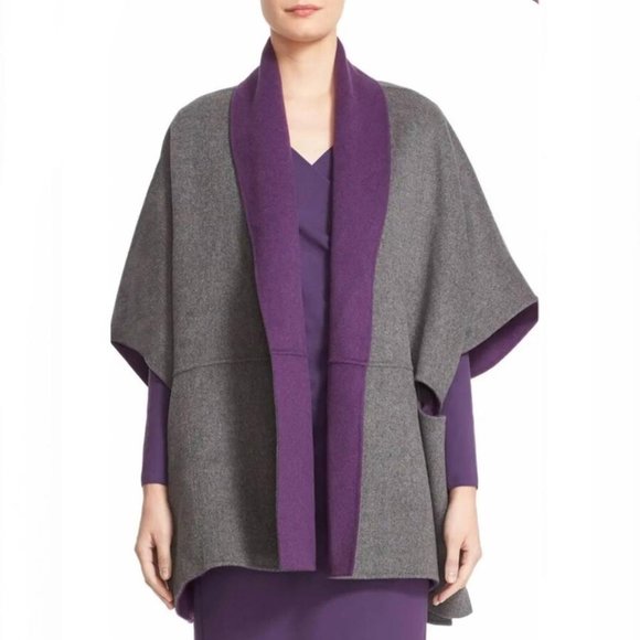 ✅#252A NWOT Armani Collezioni Purple Reversible Wool Cashmere 2 Poncho/Cape! - Picture 2 of 12